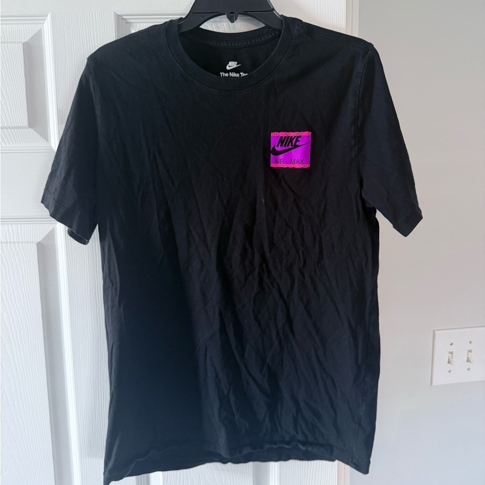 Nike Men's Black Tee with Vibrant Pink Accent